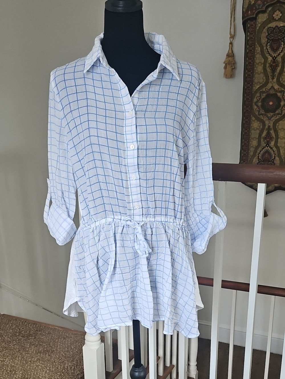 Blue Tassel Mixed Media Tunic